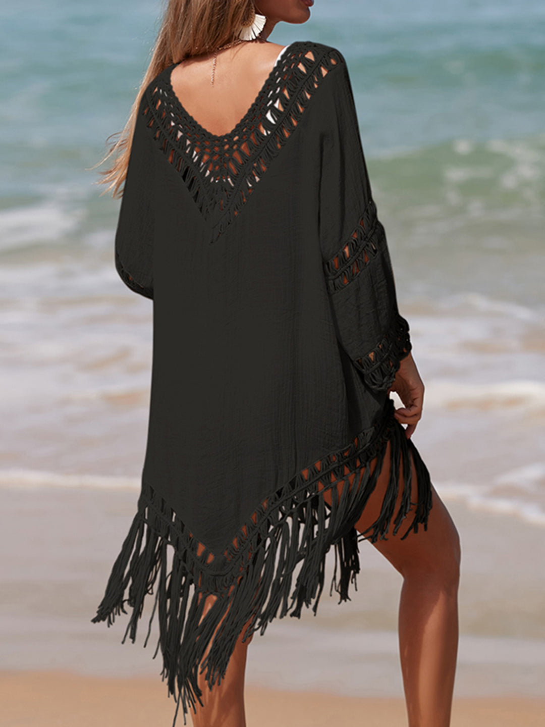 Cutout Fringe Scoop Neck Cover-Up