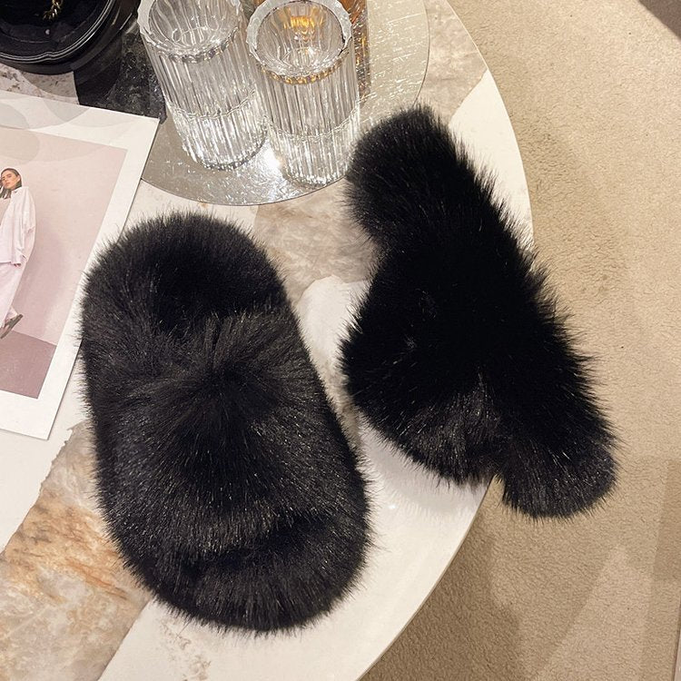 Fuzzy Open Toe Platform Slippers