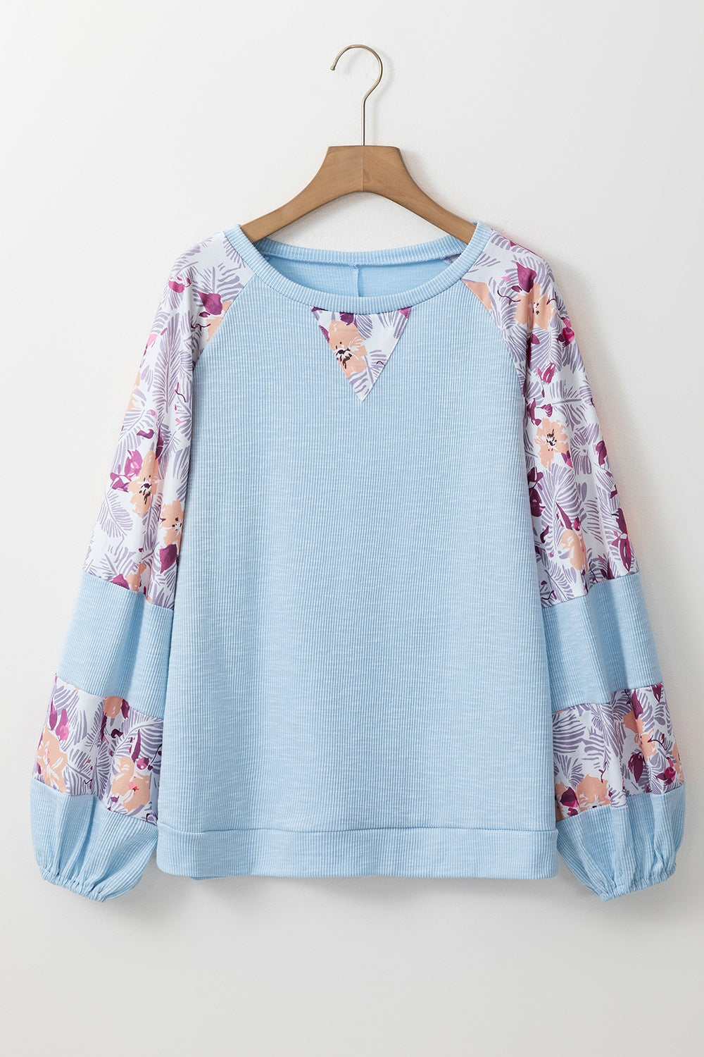 Printed Round Neck Balloon Sleeve Sweatshirt