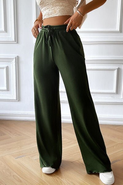 Drawstring Wide Leg Pants with Pocketed