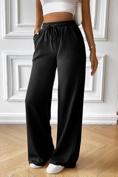 Drawstring Wide Leg Pants with Pocketed